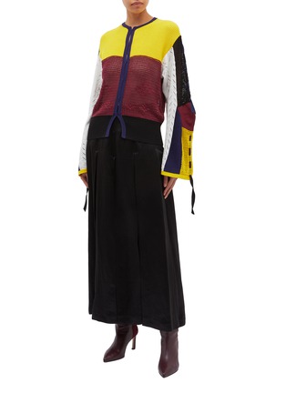 Figure View - Click To Enlarge - TOGA ARCHIVES - Colourblock tie cuff mix knit cardigan
