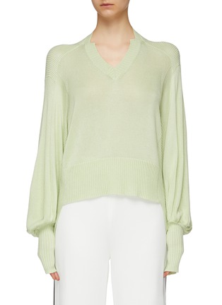 Main View - Click To Enlarge - MAISON FLANEUR - Blouson sleeve high-low V-neck sweater