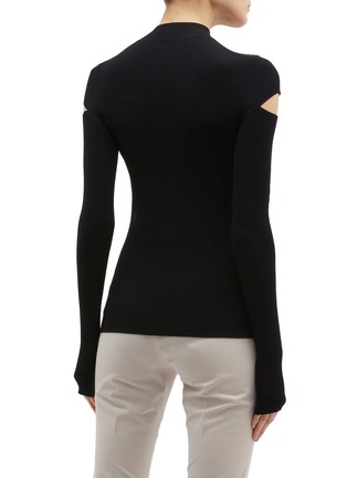 Back View - Click To Enlarge - HELMUT LANG - Cutout sleeve rib knit mock neck sweater