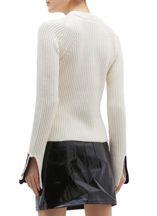Back View - Click To Enlarge - HELMUT LANG - Stripe crochet cuff rib knit sweater