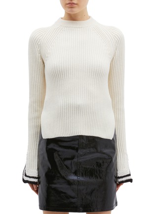 Main View - Click To Enlarge - HELMUT LANG - Stripe crochet cuff rib knit sweater