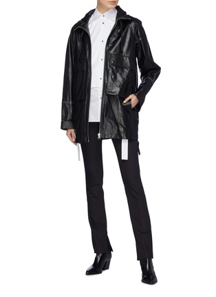 Figure View - Click To Enlarge - HELMUT LANG - Contrast topstitching leather anorak jacket