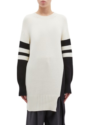 Main View - Click To Enlarge - MRZ - Staggered side split stripe sleeve sweater