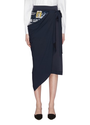 Main View - Click To Enlarge - MONSE - Slogan sequin panel drape wrap skirt