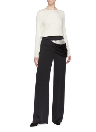 Figure View - Click To Enlarge - MONSE - Pinstripe panel ruched drape wide leg pants