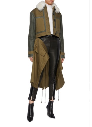 Figure View - Click To Enlarge - MONSE - Patchwork lambskin shearling coat