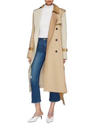 Figure View - Click To Enlarge - MONSE - Belted asymmetric patchwork trench coat