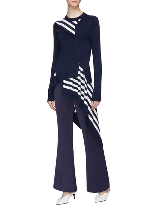 Figure View - Click To Enlarge - MONSE - Twisted stripe panel drape hem wool cardigan