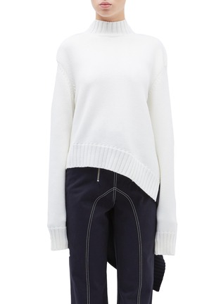 Main View - Click To Enlarge - MONSE - Colourblock back asymmetric drape wool sweater