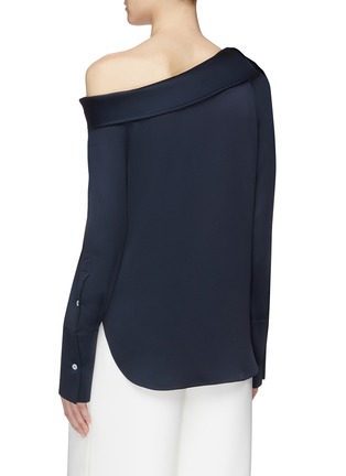 Back View - Click To Enlarge - MONSE - Button sleeve one-shoulder satin shirt