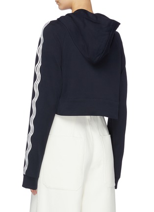 Back View - Click To Enlarge - XIAO LI - Wavy stripe sleeve drawstring cropped zip hoodie