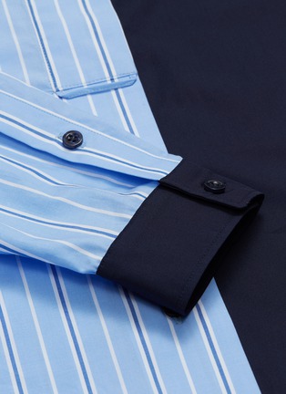  - XIAO LI - Sash neck stripe poplin panel asymmetric shirt
