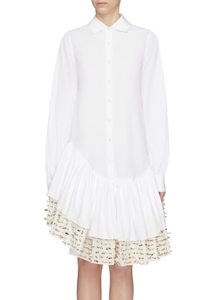 Main View - Click To Enlarge - ANAÏS JOURDEN - Asymmetric fil coupé peplum poplin shirt dress