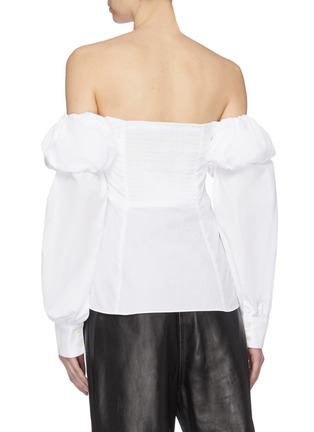 Back View - Click To Enlarge - ANAÏS JOURDEN - Puff sleeve off-shoulder poplin corset top