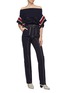 Figure View - Click To Enlarge - SELF-PORTRAIT - Belted contrast topstitching canvas pants