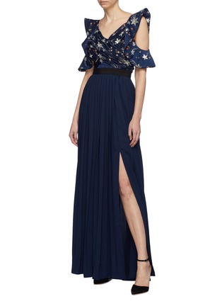 Figure View - Click To Enlarge - SELF-PORTRAIT - Cutout sleeve star sequin pleated dress