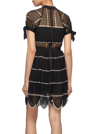 Back View - Click To Enlarge - SELF-PORTRAIT - Scalloped hem stripe crochet lace dress