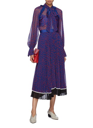 Figure View - Click To Enlarge - SELF-PORTRAIT - Ruffle trim pleated graphic print chiffon dress