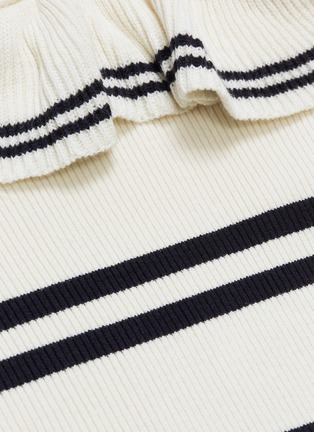  - SELF-PORTRAIT - Frill yoke stripe rib knit cold-shoulder sweater