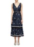 Main View - Click To Enlarge - SELF-PORTRAIT - Tie shoulder pleated tiered star print satin dress
