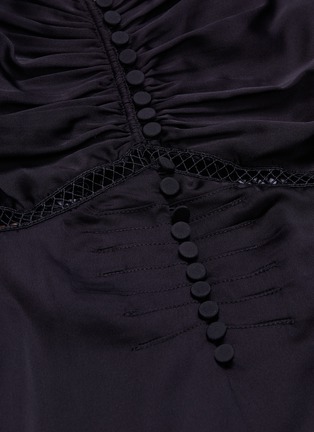 Detail View - Click To Enlarge - SELF-PORTRAIT - Lace trim ruched off-shoulder satin mini dress