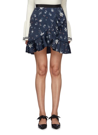 Main View - Click To Enlarge - SELF-PORTRAIT - Ruffle hem star print satin skirt