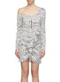 Main View - Click To Enlarge - SELF-PORTRAIT - Zip front ruffle graphic print satin one-shoulder dress