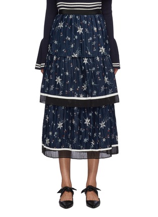 Main View - Click To Enlarge - SELF-PORTRAIT - Pleated tiered star print satin skirt