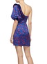 Back View - Click To Enlarge - SELF-PORTRAIT - Frill puff sleeve crescent print satin one-shoulder dress
