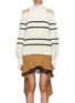 Main View - Click To Enlarge - SELF-PORTRAIT - Turtleneck panel stripe cold shoulder sweater