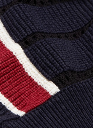  - SELF-PORTRAIT - Open knit trim colourblock off-shoulder sweater