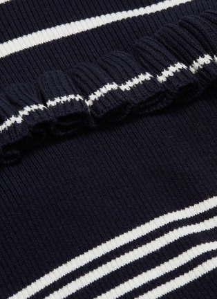 Detail View - Click To Enlarge - SELF-PORTRAIT - Frill yoke stripe rib knit cold-shoulder dress
