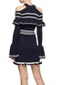 Back View - Click To Enlarge - SELF-PORTRAIT - Frill yoke stripe rib knit cold-shoulder dress