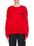 Main View - Click To Enlarge - MINKI - 'Moi' slogan lips chenille patch ruched sleeve sweatshirt