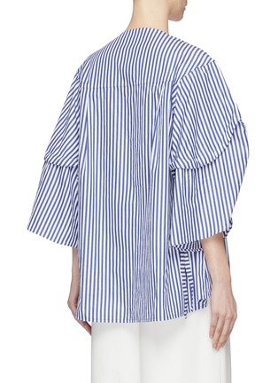 Back View - Click To Enlarge - MINKI - Ruched knot sleeve stripe poplin top