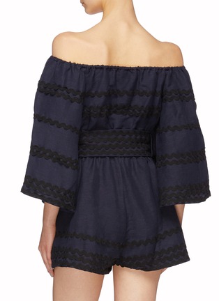 Back View - Click To Enlarge - C/MEO COLLECTIVE - 'Incise' ric-rac stripe linen off-shoulder rompers