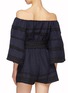 Back View - Click To Enlarge - C/MEO COLLECTIVE - 'Incise' ric-rac stripe linen off-shoulder rompers