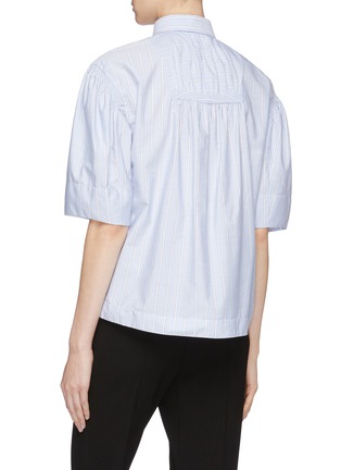 Back View - Click To Enlarge - CÉDRIC CHARLIER - Smocked waist stripe short sleeve shirt