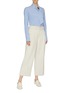 Figure View - Click To Enlarge - CÉDRIC CHARLIER - Belted contrast topstitching linen-cotton culottes