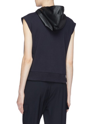 Back View - Click To Enlarge - CÉDRIC CHARLIER - Leather panel sleeveless half-zip hoodie