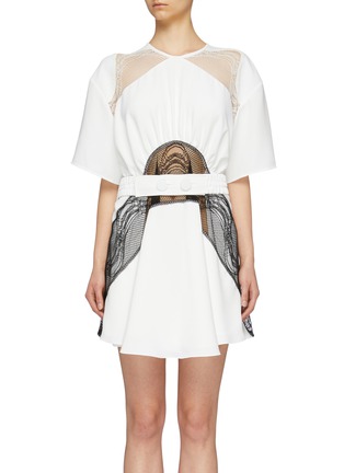 Main View - Click To Enlarge - CHRISTOPHER ESBER - Belted lace panel T-shirt dress
