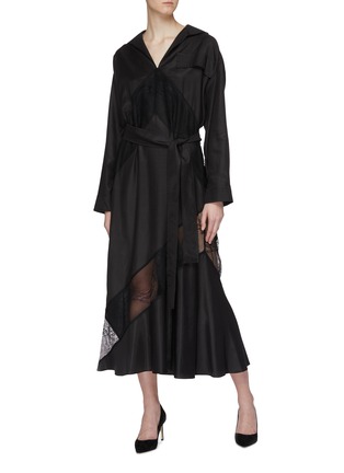 Figure View - Click To Enlarge - CHRISTOPHER ESBER - Belted lace panel shirt dress