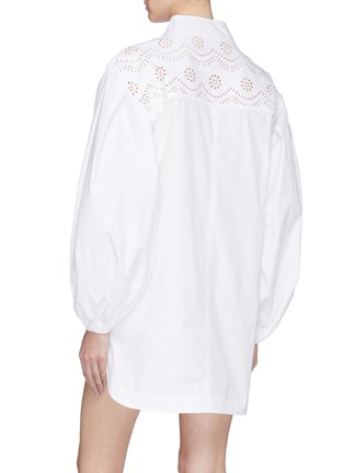 Back View - Click To Enlarge - PHILOSOPHY DI LORENZO SERAFINI - Puff sleeve perforated floral yoke shirt dress
