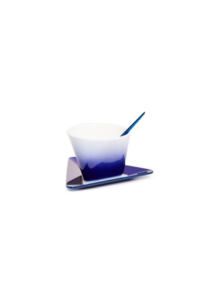 Main View - Click To Enlarge - MUTUOPIA - 'Tri-chapter' colourblock cup saucer spoon set – Dense Fog Blue