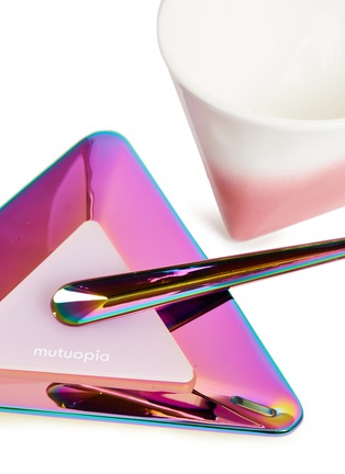 Detail View - Click To Enlarge - MUTUOPIA - 'Tri-chapter' colourblock cup saucer spoon set – Spring Vibe Pink
