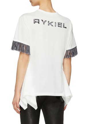 Back View - Click To Enlarge - SONIA RYKIEL - Fringe cuff drape logo appliqué T-shirt