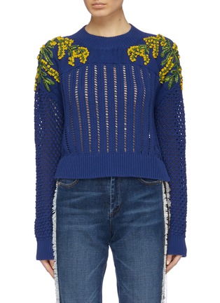 Main View - Click To Enlarge - SONIA RYKIEL - Mimosa floral embellished mixed knit sweater