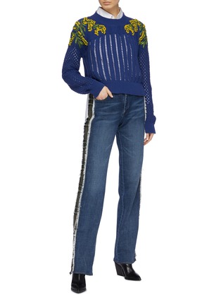 Figure View - Click To Enlarge - SONIA RYKIEL - Mimosa floral embellished mixed knit sweater