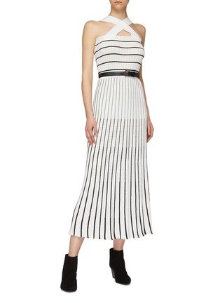 Figure View - Click To Enlarge - SONIA RYKIEL - Cross strap pleated stripe knit maxi dress