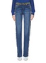Main View - Click To Enlarge - SONIA RYKIEL - Frayed tartan plaid stripe outseam jeans